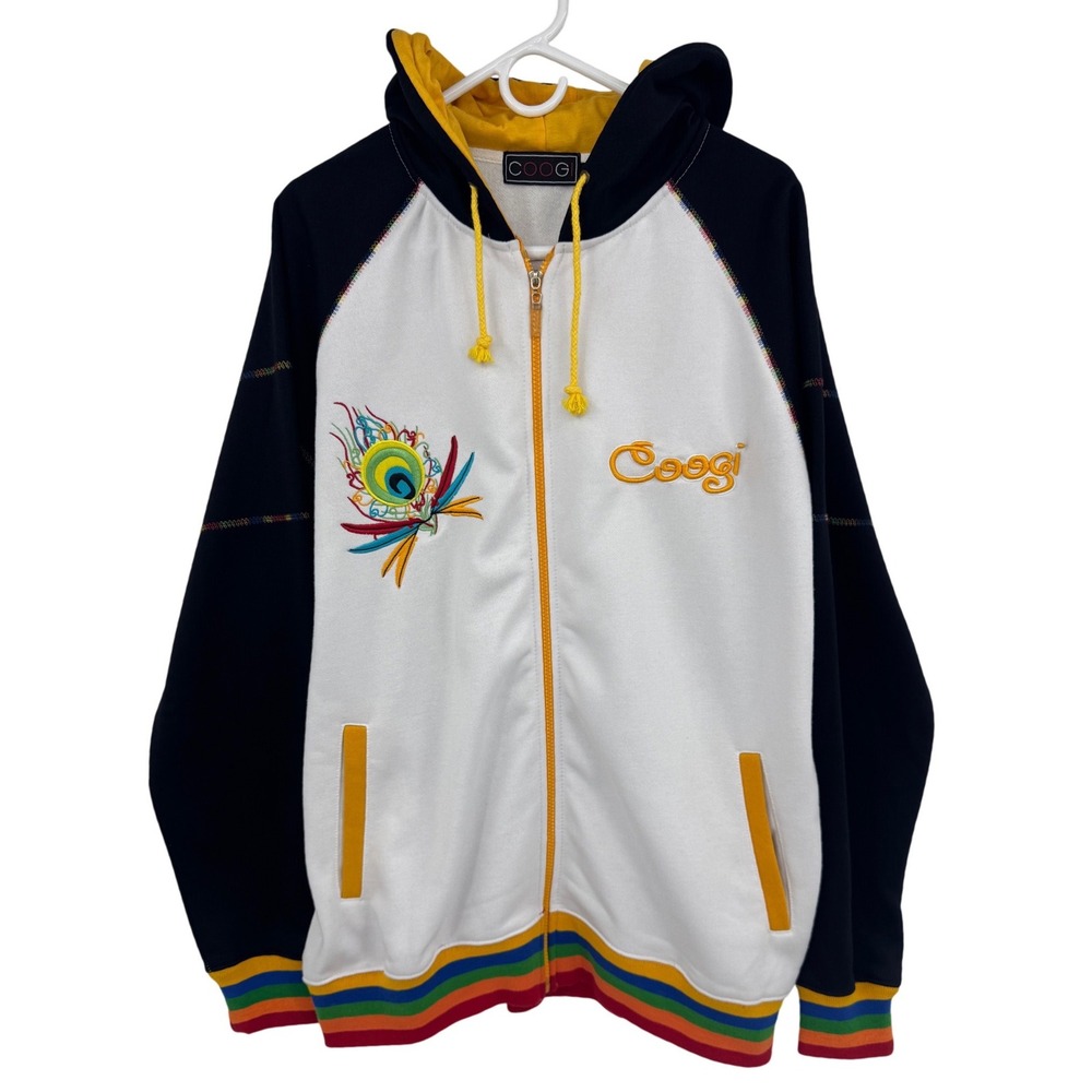 Vintage COOGI Full Zip Heavyweight Hoodie Embroidered Sneaker Y2K Rare‎ Size 2XL